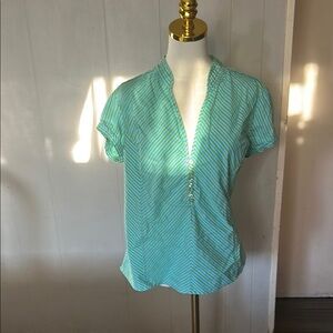 Cato Turquoise and Lime Chevron Blouse